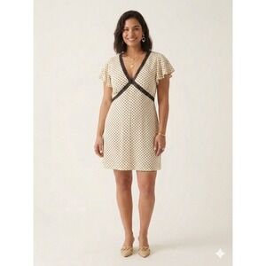 New Old Navy Dress Large‎ Babydoll Polka Dot Mini Cream Lace Trim Flutter Sleeve